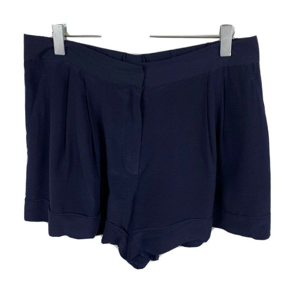 3.1 Phillip Lim Shorts 8 Womens Blue Elastic Waist Pockets Zip Fly Silk Cuffed